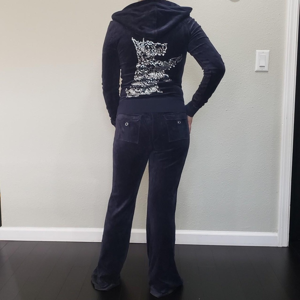 Juicy Couture TrackSuit Matching Set Navy Blue Small Jacket Pants Pockets Bling